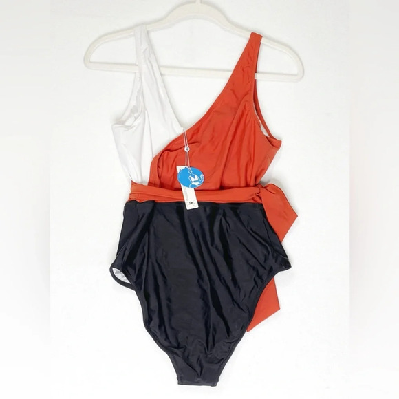 Cupshe Color Block Rust Black White One Piece Swimsuit‎ Size Large - Picture 5 of 8